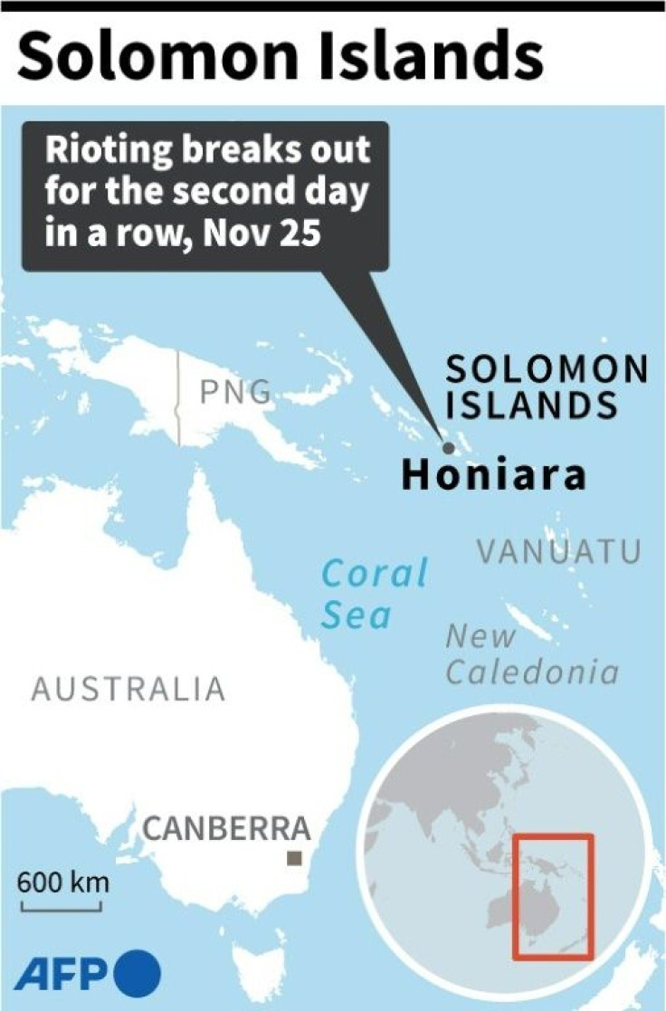 Map locating the Solomon Islands where rioting broke out in the capital Honiara for the second day in a row on Thursday.
