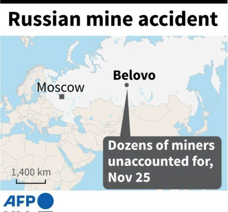 Map locating Belovo in Siberia where dozens of miners were unaccounted for on November 25 after an accident.
