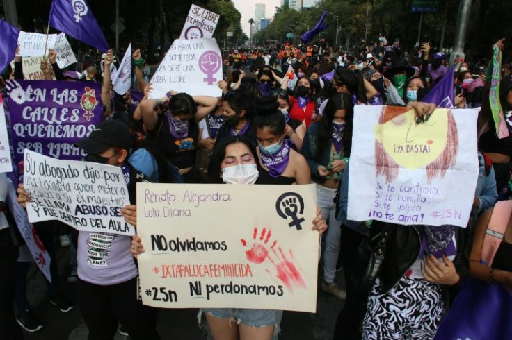 Women demonstrate on the International Day for the Elimination of Violence against Women in Mexico City
