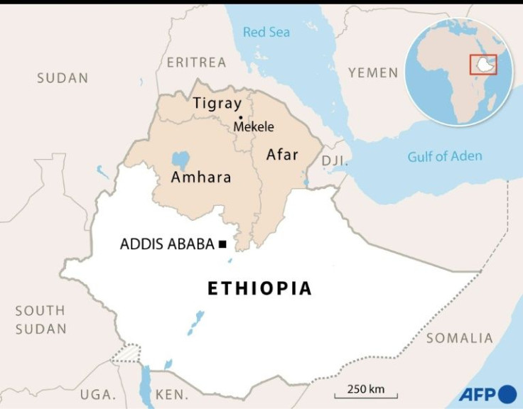 Map of Ethiopia locating Tigray, Amhara and Afar regions