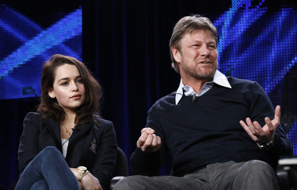 Cast member Sean Bean answers a question, as co-star Emilia Clarke watches, at the HBO panel for the television series quotGame of Thronesquot during the Television Critics Association winter press tour in Pasadena, California January 7, 2011.