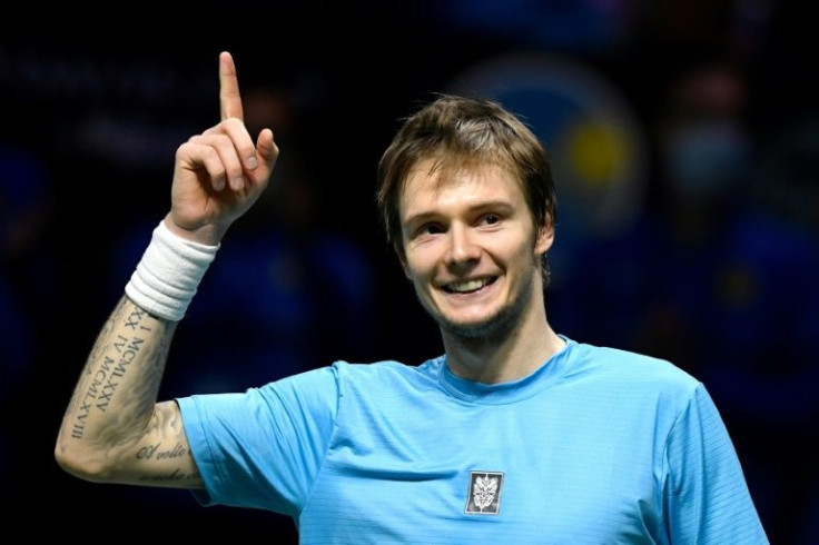 Kazakhstan's Alexander Bublik celebrates after winning against Sweden's Mikael Ymer