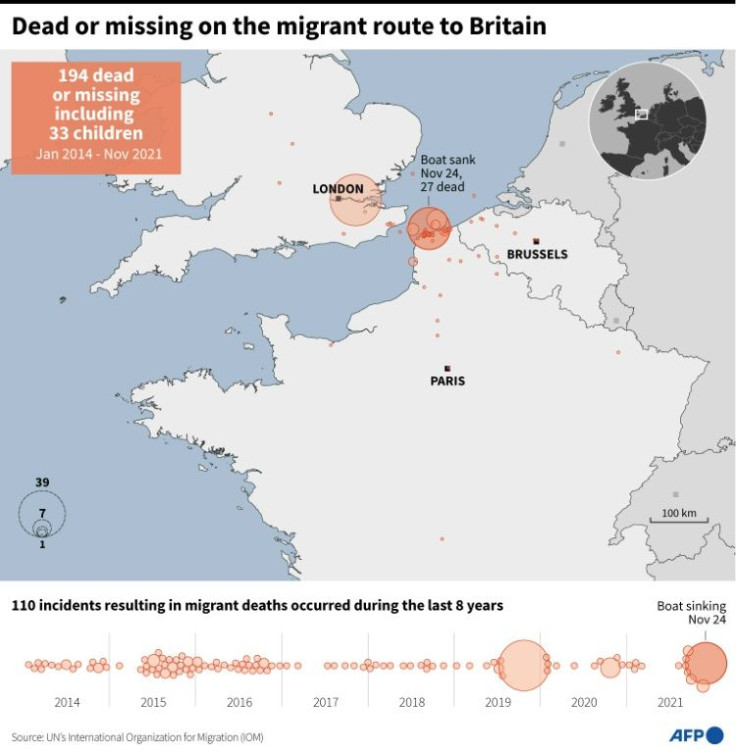 Chronology and map of fatal incidents involving migrants attempting to reach Britain, from January 2014 to November 2021