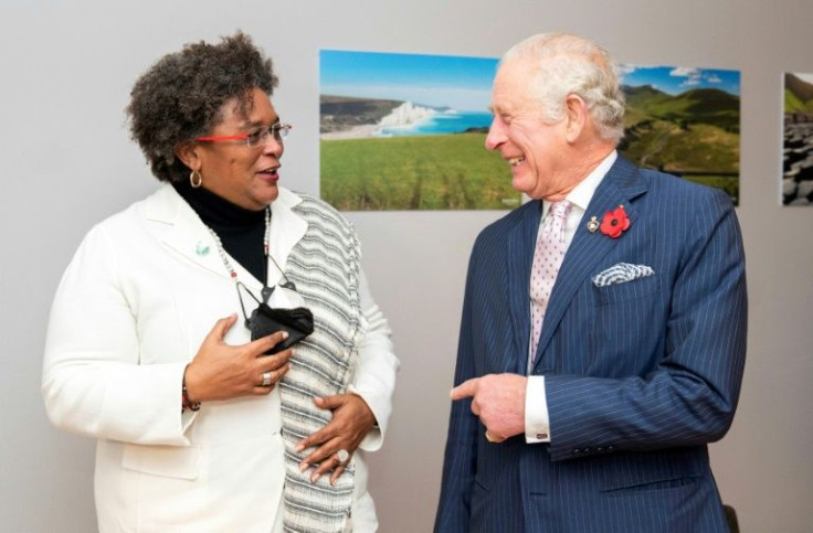 Britain's Prince Charles and Barbados' Prime Minister Mia Amor Mottley at the COP26 UN Climate Change Conference in Glasgow, Scotland