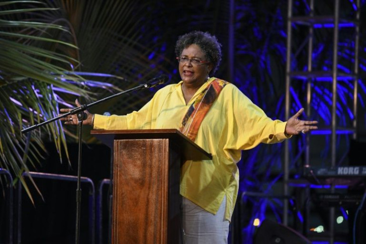Prime Minister Mia Amor Mottley of Barbados speaks in Bridgetown, Barbados, on November 27, 2021 as the country is about to cut ties with the British monarchy