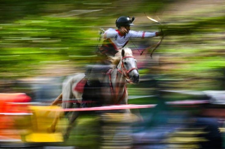 Horseback archery requires intensive training before riders can shoot targets while moving at speed