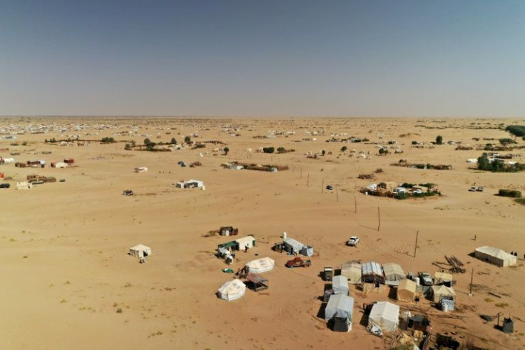 An aerial view shows Yemen's Al-Sumya camp for internally displaced persons (IDP) east of Marib city, the government's last northern stronghold, on November 24, 2021