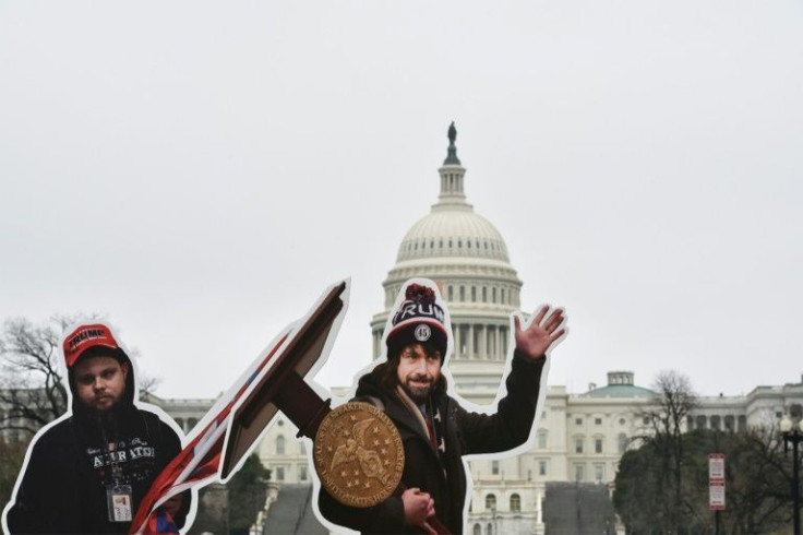 An effigy of former Twitter CEO Jack Dorsey dressed as a January 6, 2021, insurrectionist is placed near the US Capitol in Washington, DC, on March 25, 2021. Protester set up effigies of Big Tech CEO's as the US Congress held hearings March 25 about the s