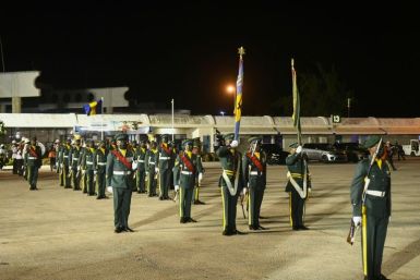 The Barbados Defence Force waiting for Prince Charles's arrival at Grantley Adams International Airport in Christ Church, Barbados, on November 28, 2021