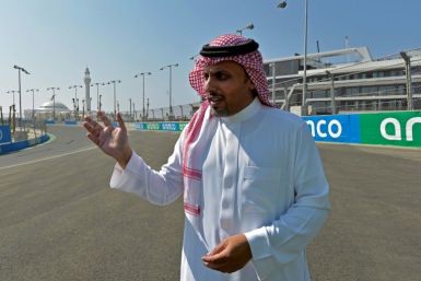 Prince Khalid bin Sultan al-Faisal, president of the Saudi Automobile and Motorcycle Federation, speaks at the Jeddah Corniche Circuit that will host the Saudi Grand Prix