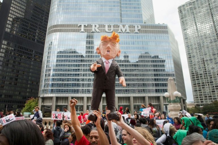 Donald Trump polarizes America, with protests like this gathering outside the Chicago Trump Tower in 2015 commonplace during his presidency