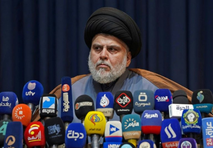 Moqtada al-Sadr, the Iraqi Shiite Muslim cleric, gives a news conference in the central holy shrine city of Najaf, on November 18, 2021