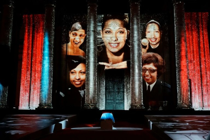 Images of the many different phases of Josephine Baker's remarkable life projected in the Panetheon