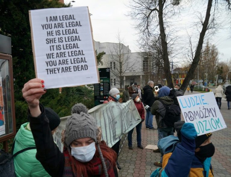 Protesters in Hajnowka, near the Polish-Belarusian border, drawing attention last month to the humanitarian situation of those migrants seeking to cross the border