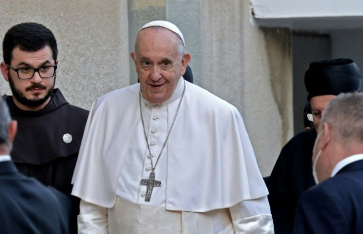 Pope Francis arrives at Nicosia's Maronite Cathedral of Our Lady of Grace on his first stop following his arrival in Cyprus on December 2, 2021