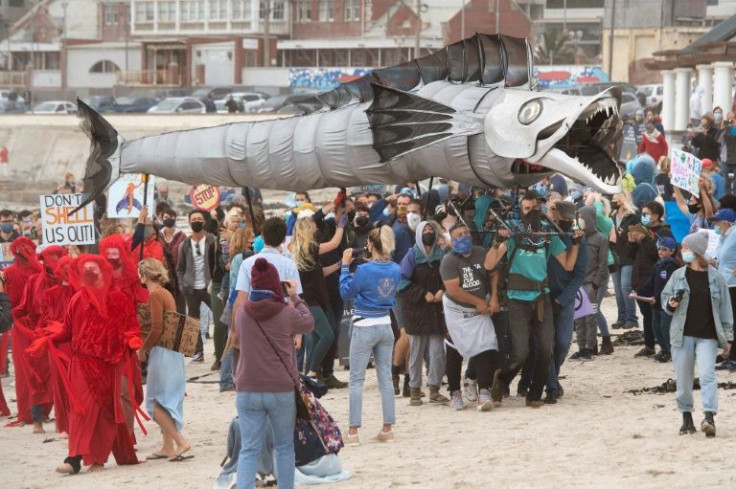 In Cape Town protesters held up the peace symbol and brandished a giant model snoek fish to highlight their concerns