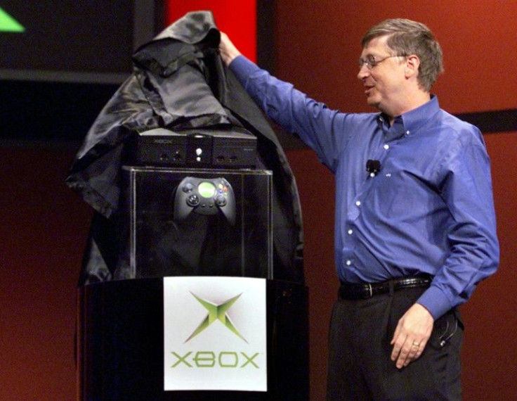 Bill Gates unveiling the Xbox in 2001. Halo, the debut title for the console, helped drive sales