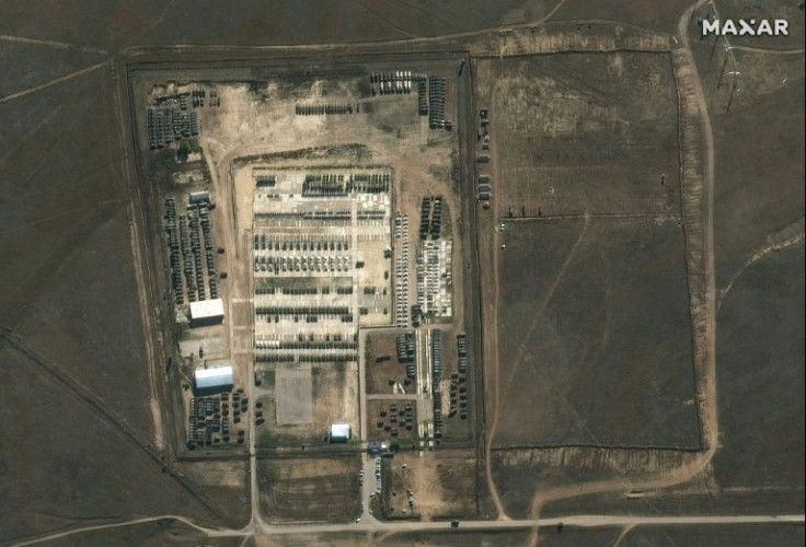 This satellite image reportedly shows Russian military deployment in the Novo Ozernoye region of Crimea on October 18, 2021