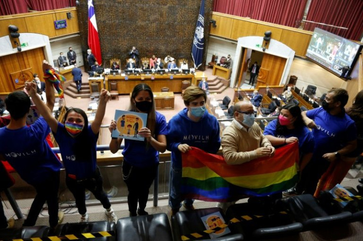 Celebrations erupted in the Chilean Senate after the passing of a bill to legalize same-sex marriage on December 7, 2021