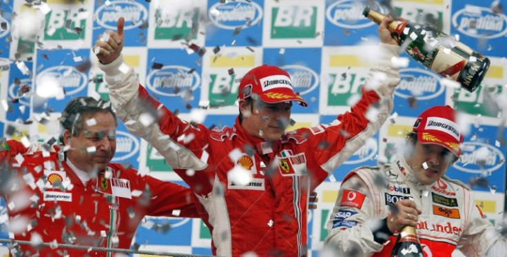 Kimi Raikkonen (centre) wonthe world championship with Ferrari in 2007