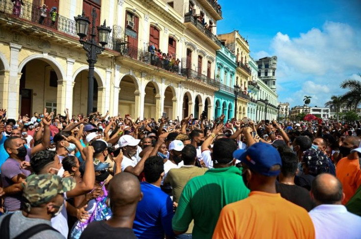 An anti-government demonstration in Havana, on July 11, 2021 -- Cuban artists have spearheaded an unprecedented protest movement to demand greater freedoms in the island nation