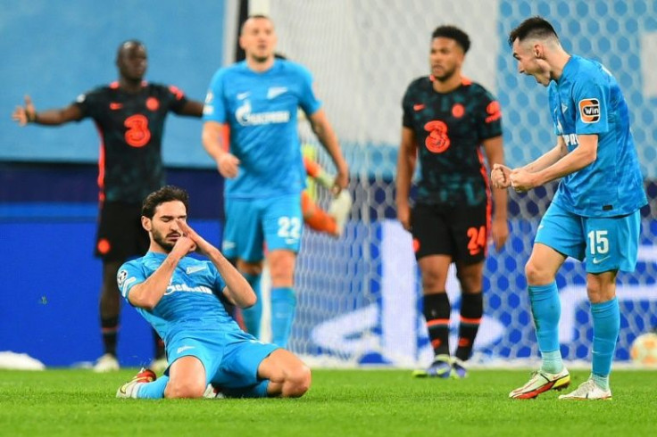 Magomed Ozdoev celebrates after scoring Zenit's late equaliser against Chelsea