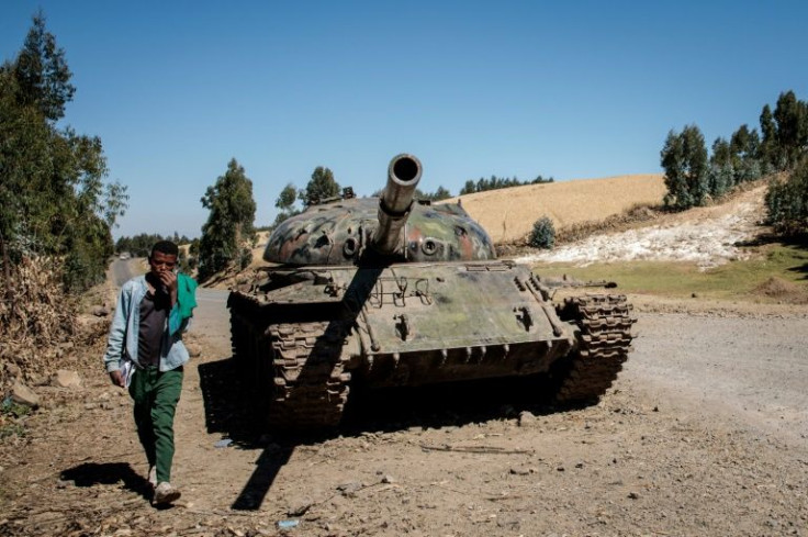 A tank said to have belonged to TPLF rebels pictured near Debre Tabor, about 200 kms southwest of Lalibela