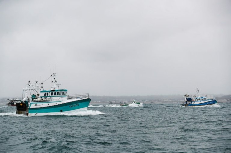 French fishing boats return home following their protest in May 2021 in front of the port of Saint Helier off the British island of Jersey to draw attention to fishing restrictions in UK waters