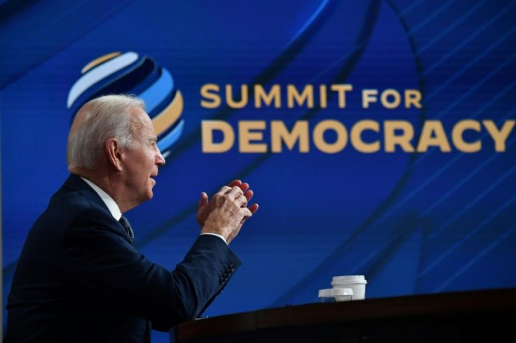 US President Joe Biden speaks to representatives of more than 100 countries during a virtual democracy summit at the White House