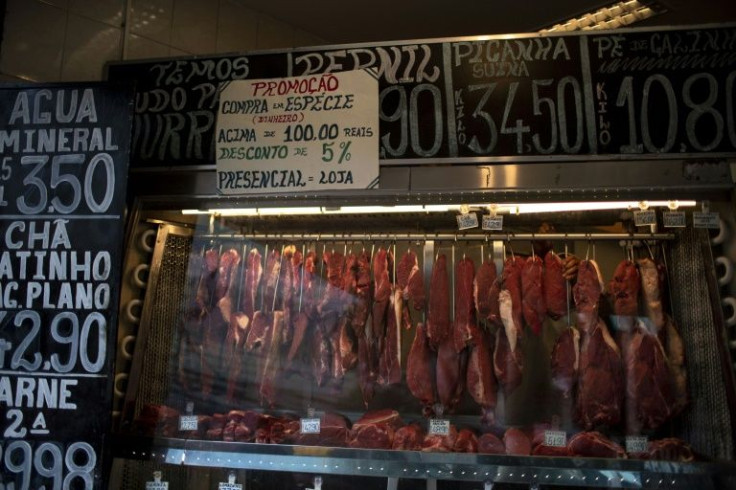 A butcher shop in Rio de Janeiro, Brazil, where inflation hit an 18 year high last month of 10.74 percent