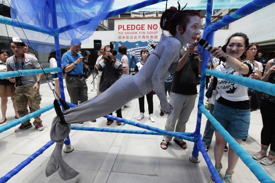 Woman protests slaughter of sharks