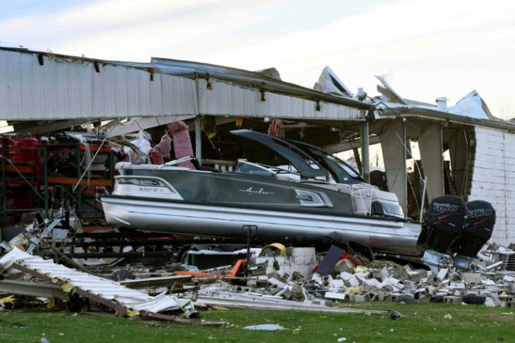 A boat was pulled out of a marine dealership by a tornado in Mayfield, Kentucky