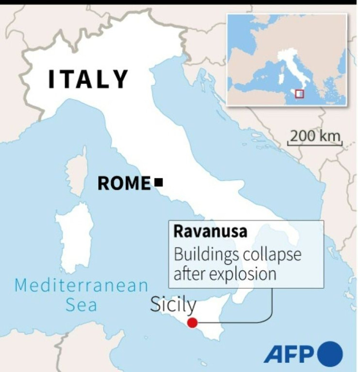 Map of Italy locating Ravanusa, where buildings collapsed after a massive explosion