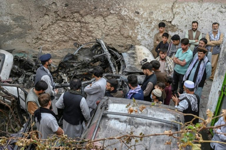 The scene of the US drone strike in Kabul on August 29, 2021 -- which the Pentagon now admits mistakenly killed 10 people, including seven children, who were not a threat