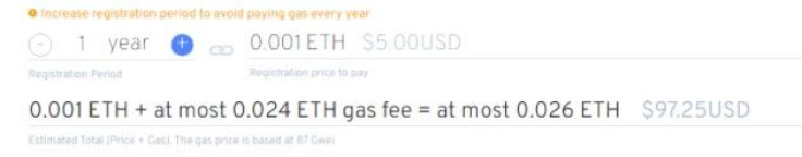 ETH domain name gas fee