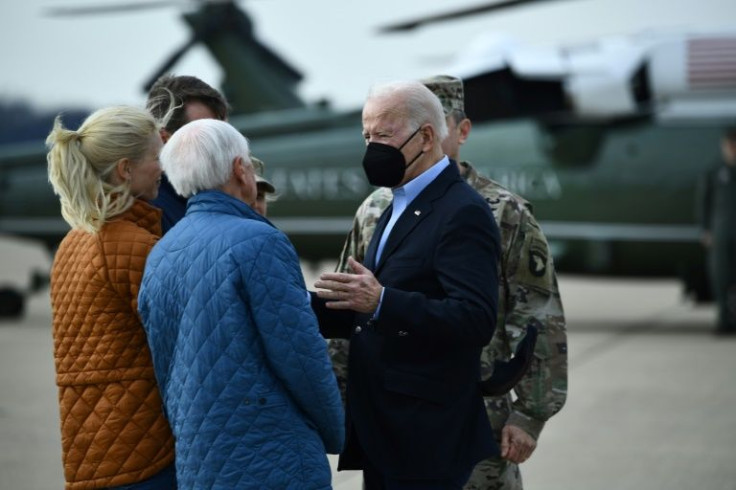 US President Joe Biden arrives in Fort Campbell, Kentucky, to tour tornado-ravaged towns