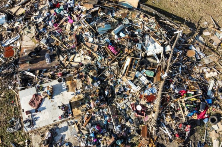 An aerial view of a tornado-hit neighborhood in Dawson Springs, Kentucky