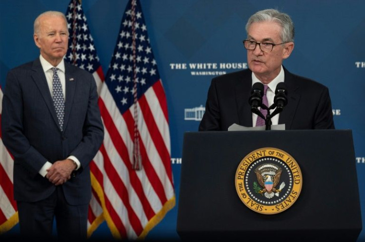 Jerome Powell (R) speaks after being nominated for a second term as Federal Reserve chair by President Joe Biden (L) on November 22, 2021