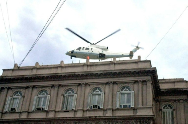 In 2001, Argentine president Fernando de la Rua left the Casa Rosada by helicopter after resigning during an economic crisis