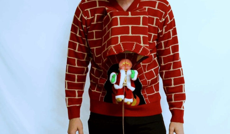 Santa Claus 3D Chimney Climbing Ugly Christmas Sweater