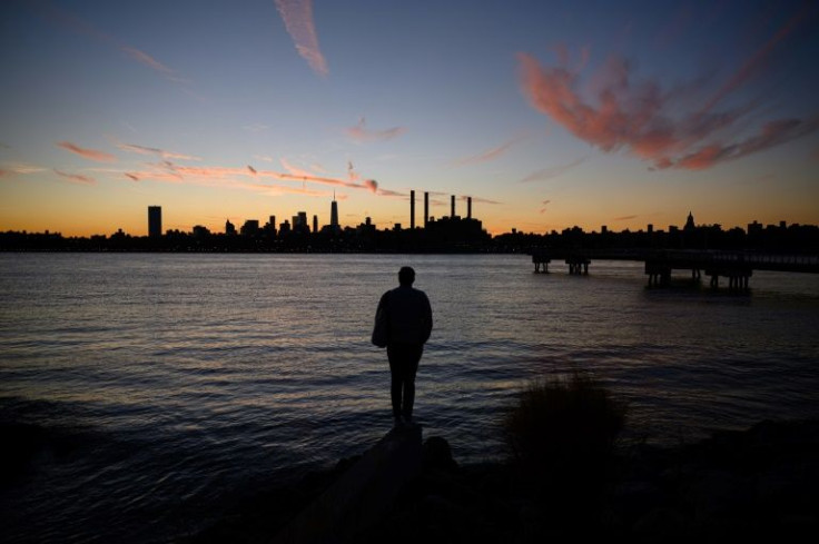 A view of the Manhattan skyline from across the East River on December 14, 2021