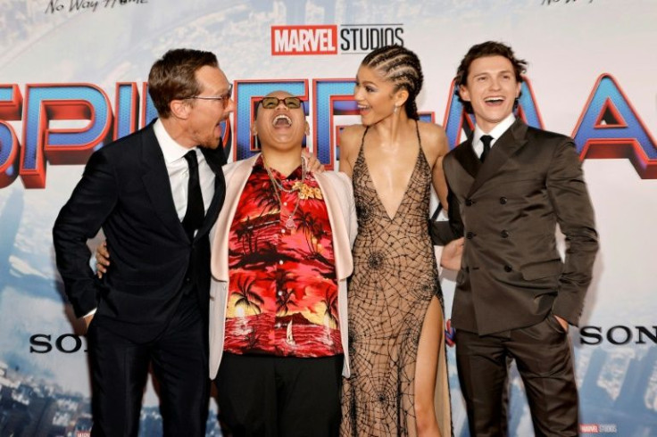 Actors (L to R) Benedict Cumberbatch, Jacob Batalon, Zendaya and Tom Holland are seen at the Los Angeles premiere of Sony Pictures' 'Spider-Man: No Way Home' on December 13, 2021