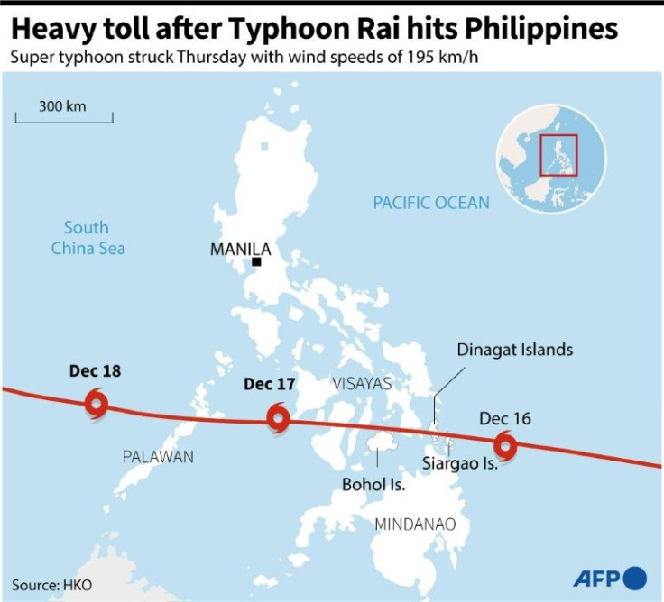 The path of Typhoon Rai across the Philippines which struck Thursday December 17.