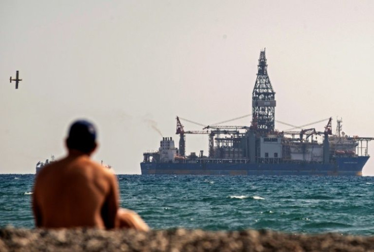 A drilling ship pictured off the Cyprus coastal city of Larnaca on November 3, 2021