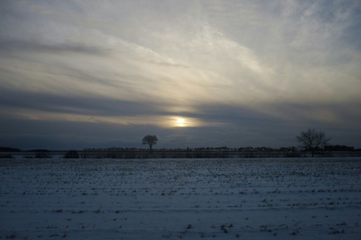 Snow covers soya fields at the Belfontaine Holstein farm in Quebec in early December 2021