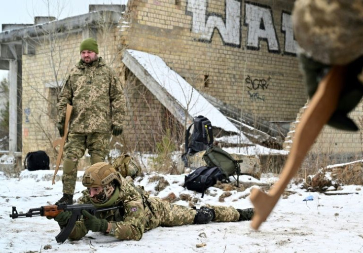 The trainees are part of reservist battalions set-up to protect a district in Kiev in the event of an attack on Ukraine's largest city