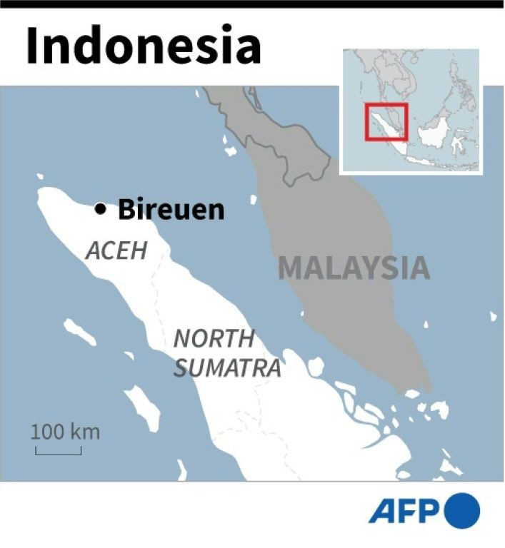 Map of Indonesia locating Bireuen in Aceh province, on the island of Sumatra.