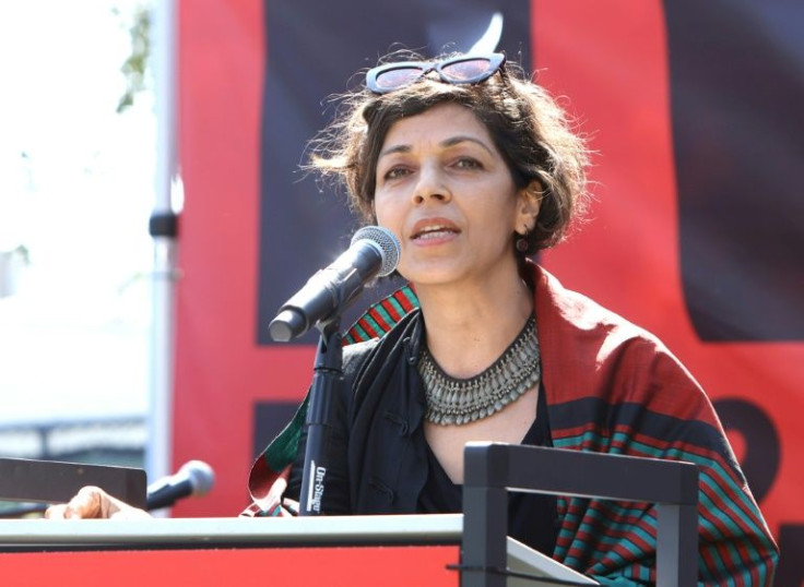 Rina Amiri, the newly appointed US envoy on women's rights, speaks at an event in Los Angeles in September 2021