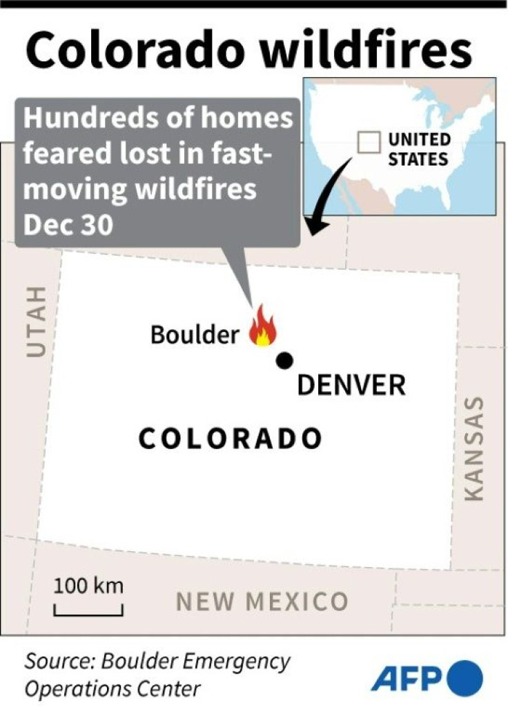 Map locating Boulder County in the US state of Colorado where hundreds of homes are feared to have been destroyed in fast-moving wildfires on December 30.