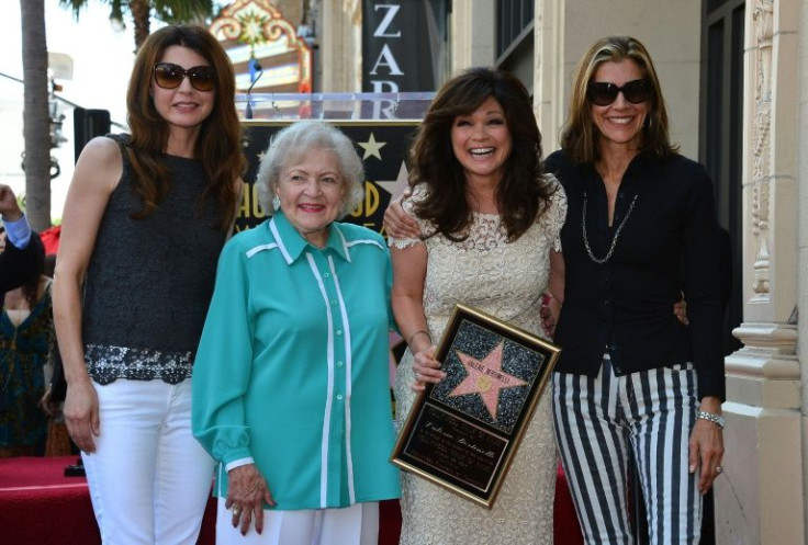 In her later years, Betty White (2nd from left) starred on "Hot in Cleveland" with (L-R): Jane Leeves, Valerie Bertinelli and Wendie Malick -- they are seen here in 2012 when Bertinelli was honored on the Hollywood Walk of Fame